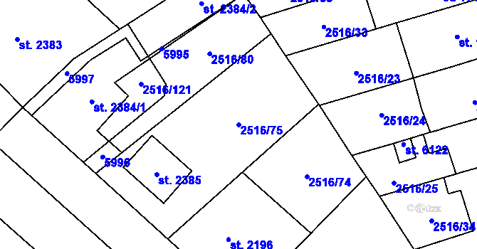 Parcela st. 2516/75 v KÚ Břeclav, Katastrální mapa