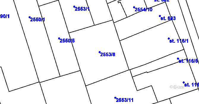 Parcela st. 2553/8 v KÚ Břeclav, Katastrální mapa