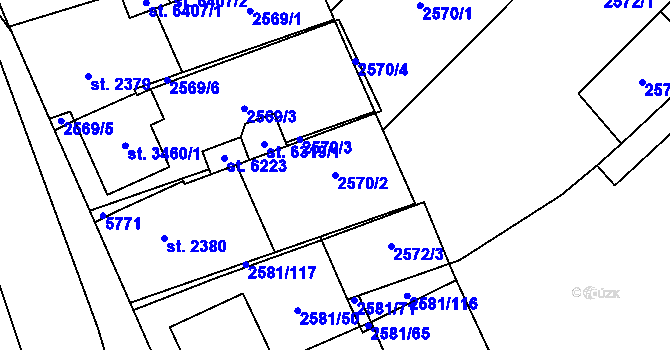 Parcela st. 2570/2 v KÚ Břeclav, Katastrální mapa