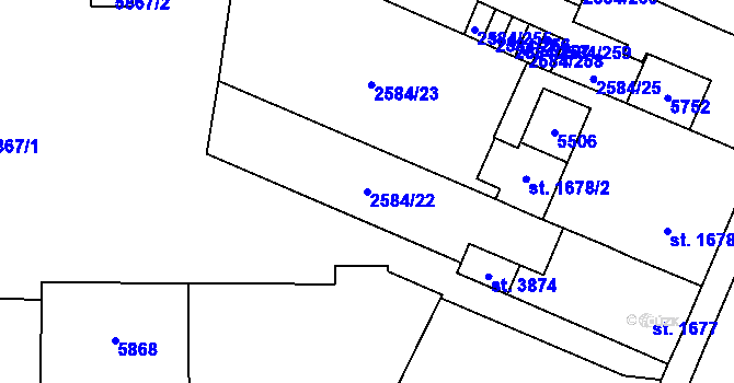 Parcela st. 2584/22 v KÚ Břeclav, Katastrální mapa