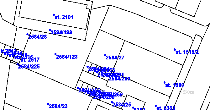 Parcela st. 2584/27 v KÚ Břeclav, Katastrální mapa