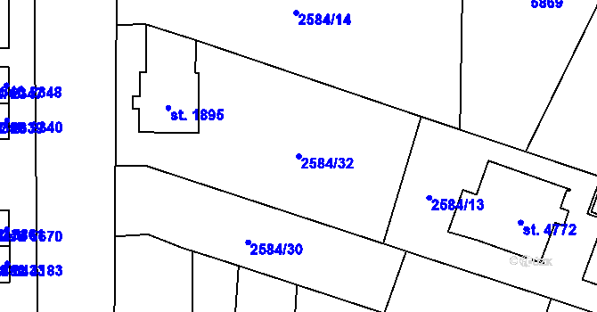 Parcela st. 2584/32 v KÚ Břeclav, Katastrální mapa