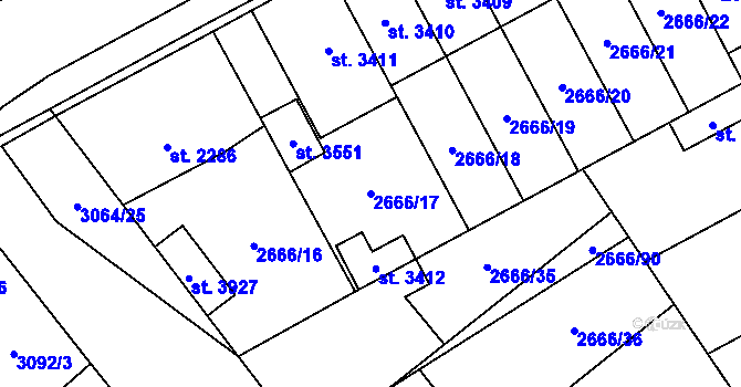 Parcela st. 2666/17 v KÚ Břeclav, Katastrální mapa