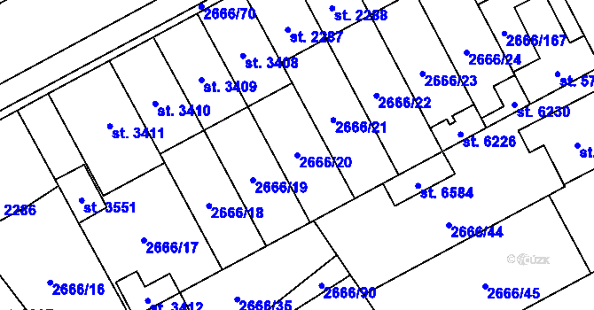 Parcela st. 2666/20 v KÚ Břeclav, Katastrální mapa