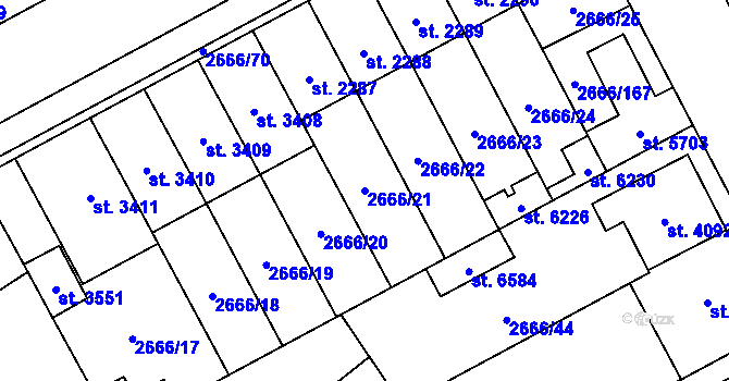 Parcela st. 2666/21 v KÚ Břeclav, Katastrální mapa
