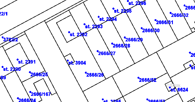 Parcela st. 2666/27 v KÚ Břeclav, Katastrální mapa