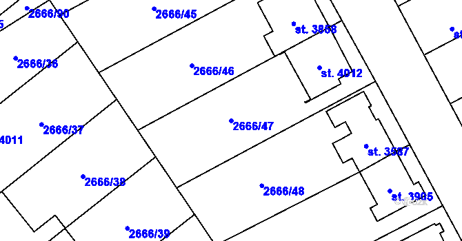 Parcela st. 2666/47 v KÚ Břeclav, Katastrální mapa