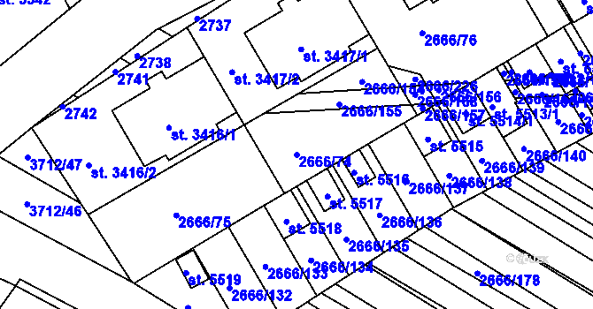 Parcela st. 2666/74 v KÚ Břeclav, Katastrální mapa
