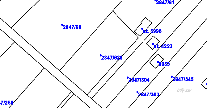 Parcela st. 2847/91 v KÚ Břeclav, Katastrální mapa