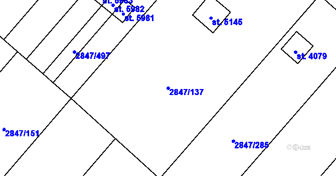 Parcela st. 2847/137 v KÚ Břeclav, Katastrální mapa