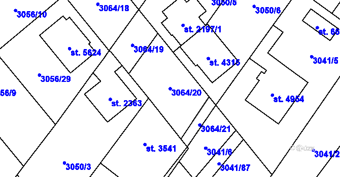 Parcela st. 3064/20 v KÚ Břeclav, Katastrální mapa