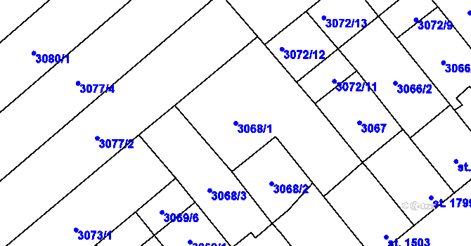 Parcela st. 3068/1 v KÚ Břeclav, Katastrální mapa