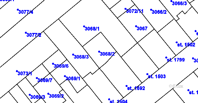 Parcela st. 3068/2 v KÚ Břeclav, Katastrální mapa