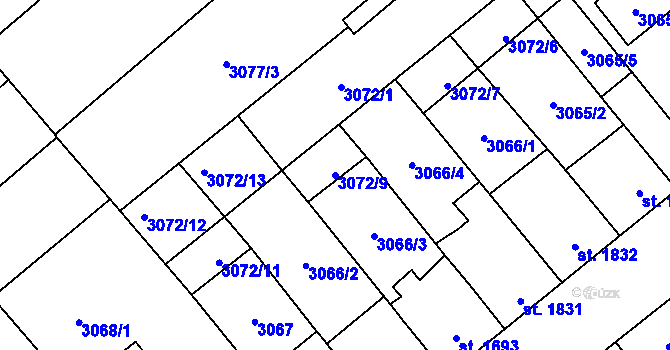 Parcela st. 3072/9 v KÚ Břeclav, Katastrální mapa