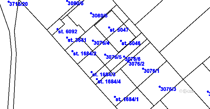 Parcela st. 3076/5 v KÚ Břeclav, Katastrální mapa