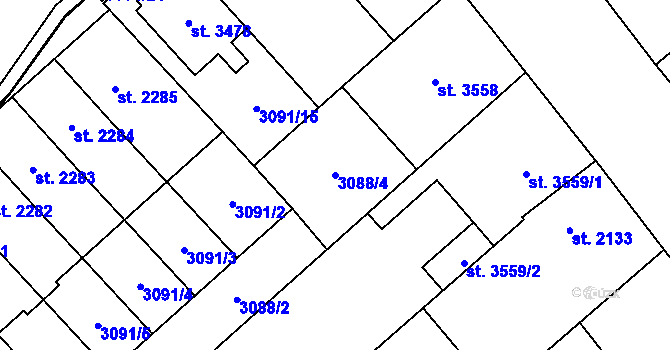 Parcela st. 3088/4 v KÚ Břeclav, Katastrální mapa