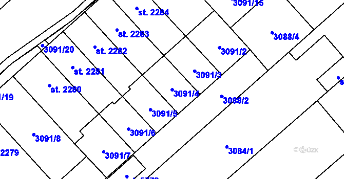 Parcela st. 3091/4 v KÚ Břeclav, Katastrální mapa