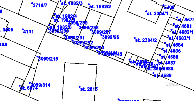 Parcela st. 3099/141 v KÚ Břeclav, Katastrální mapa