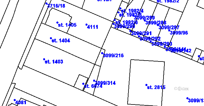 Parcela st. 3099/216 v KÚ Břeclav, Katastrální mapa