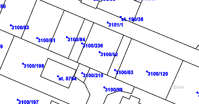 Parcela st. 3100/52 v KÚ Břeclav, Katastrální mapa