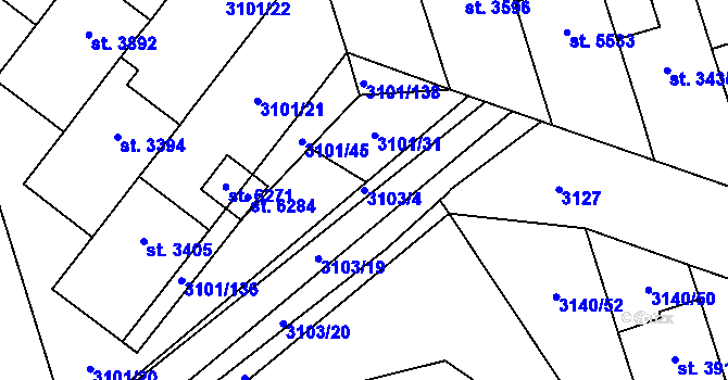 Parcela st. 3103/4 v KÚ Břeclav, Katastrální mapa