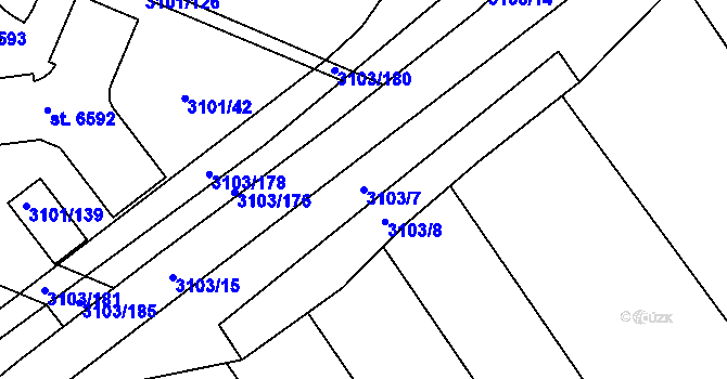 Parcela st. 3103/7 v KÚ Břeclav, Katastrální mapa