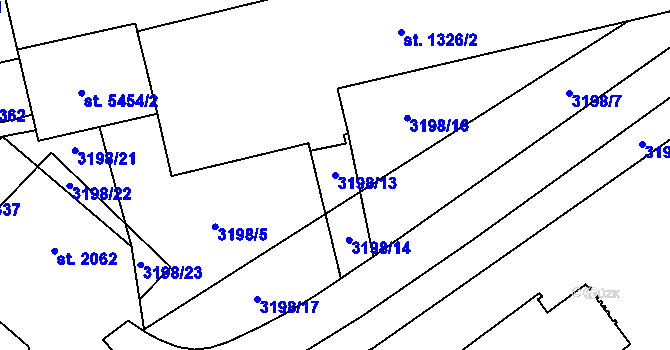 Parcela st. 3198/13 v KÚ Břeclav, Katastrální mapa