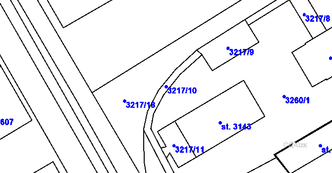 Parcela st. 3217/10 v KÚ Břeclav, Katastrální mapa