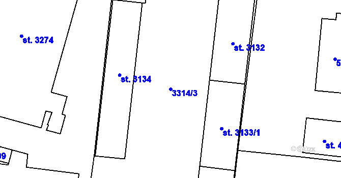 Parcela st. 3314/3 v KÚ Břeclav, Katastrální mapa
