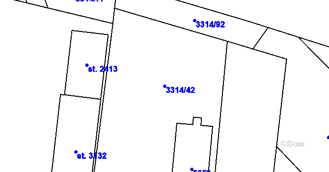 Parcela st. 3314/42 v KÚ Břeclav, Katastrální mapa