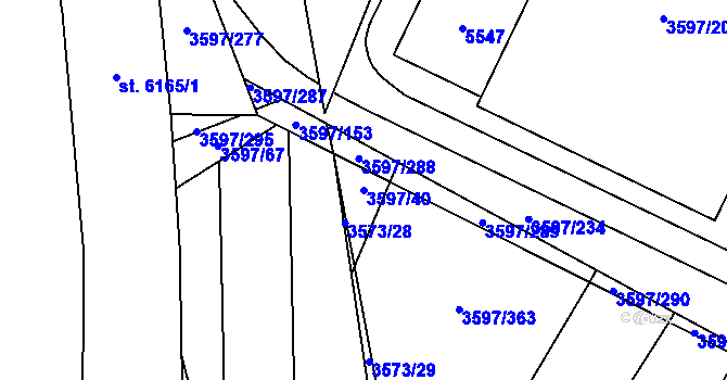 Parcela st. 3597/40 v KÚ Břeclav, Katastrální mapa
