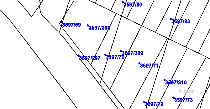 Parcela st. 3597/70 v KÚ Břeclav, Katastrální mapa