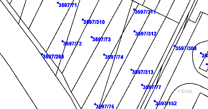 Parcela st. 3597/74 v KÚ Břeclav, Katastrální mapa