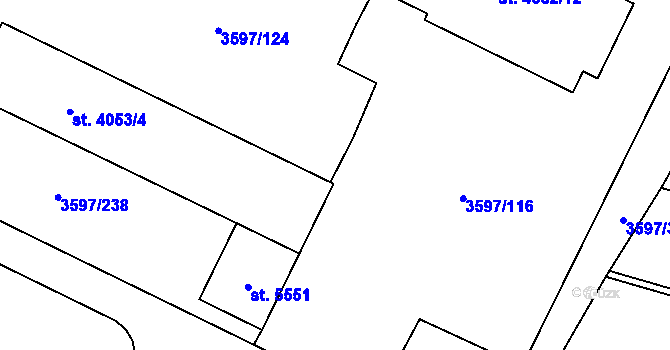 Parcela st. 3597/141 v KÚ Břeclav, Katastrální mapa
