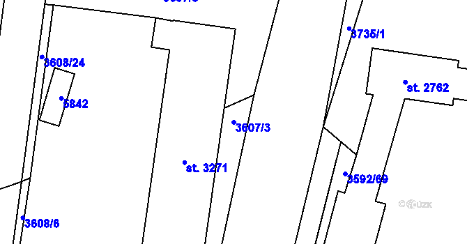 Parcela st. 3607/3 v KÚ Břeclav, Katastrální mapa