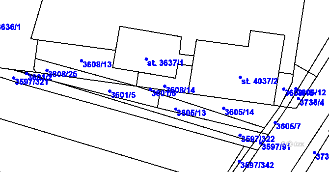 Parcela st. 3608/14 v KÚ Břeclav, Katastrální mapa