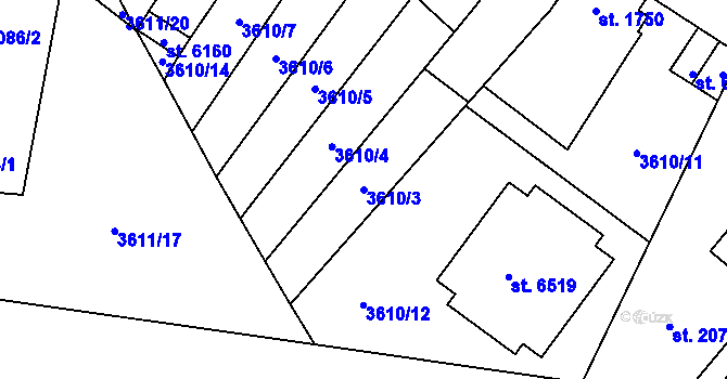 Parcela st. 3610/3 v KÚ Břeclav, Katastrální mapa