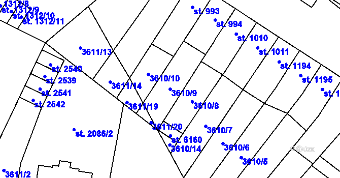 Parcela st. 3610/9 v KÚ Břeclav, Katastrální mapa
