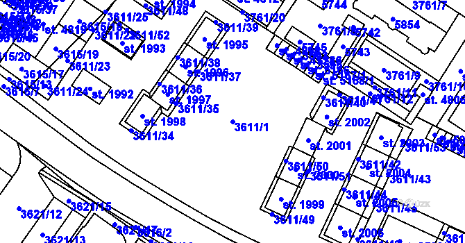 Parcela st. 3611/1 v KÚ Břeclav, Katastrální mapa