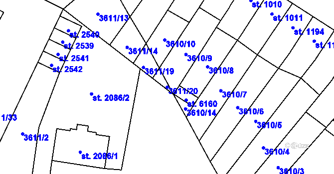 Parcela st. 3611/20 v KÚ Břeclav, Katastrální mapa