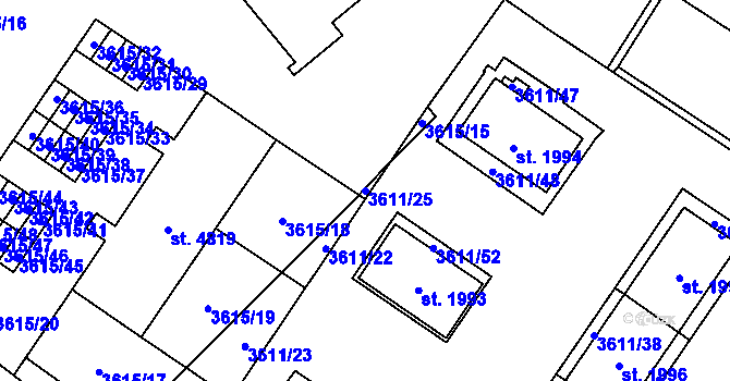 Parcela st. 3611/25 v KÚ Břeclav, Katastrální mapa