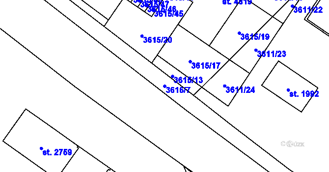 Parcela st. 3616/7 v KÚ Břeclav, Katastrální mapa