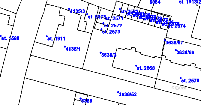 Parcela st. 3636/3 v KÚ Břeclav, Katastrální mapa