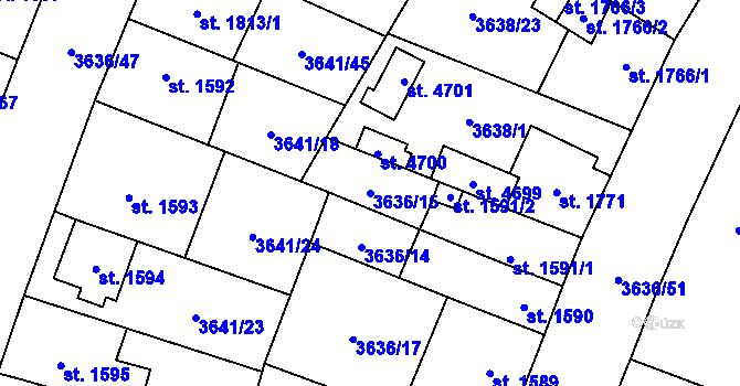 Parcela st. 3636/15 v KÚ Břeclav, Katastrální mapa