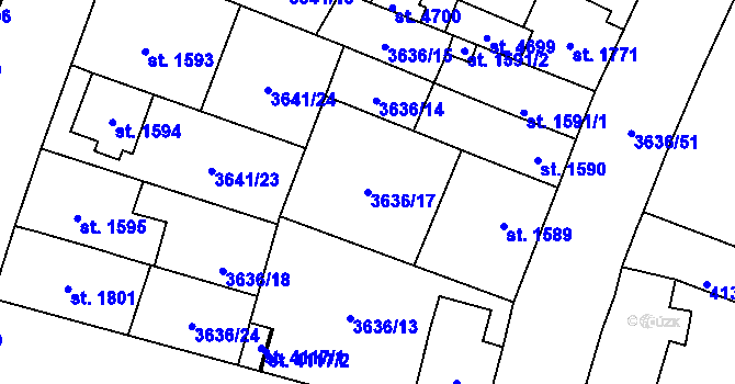 Parcela st. 3636/17 v KÚ Břeclav, Katastrální mapa