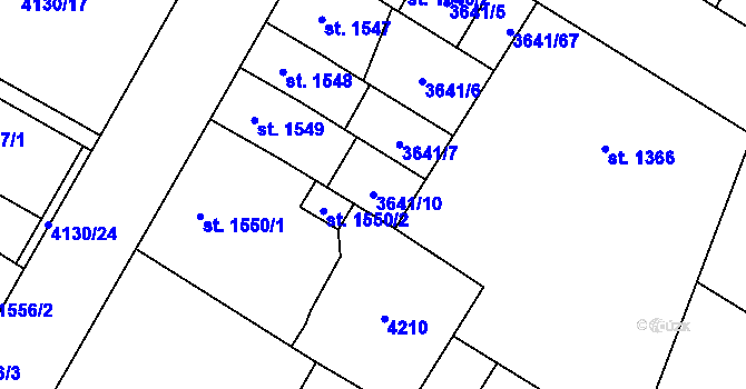 Parcela st. 3641/10 v KÚ Břeclav, Katastrální mapa
