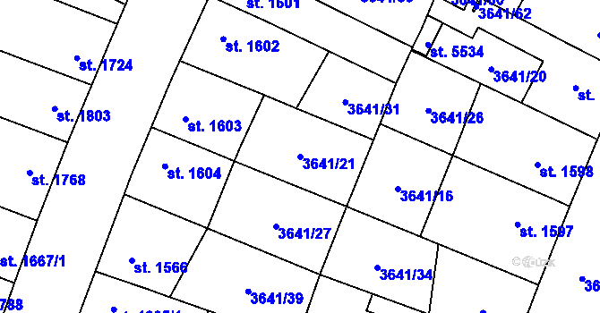 Parcela st. 3641/21 v KÚ Břeclav, Katastrální mapa