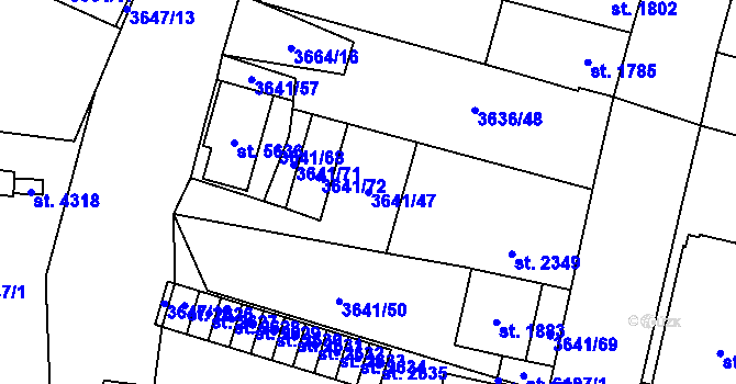 Parcela st. 3641/47 v KÚ Břeclav, Katastrální mapa