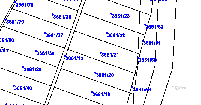 Parcela st. 3661/21 v KÚ Břeclav, Katastrální mapa