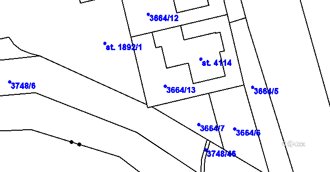 Parcela st. 3664/13 v KÚ Břeclav, Katastrální mapa